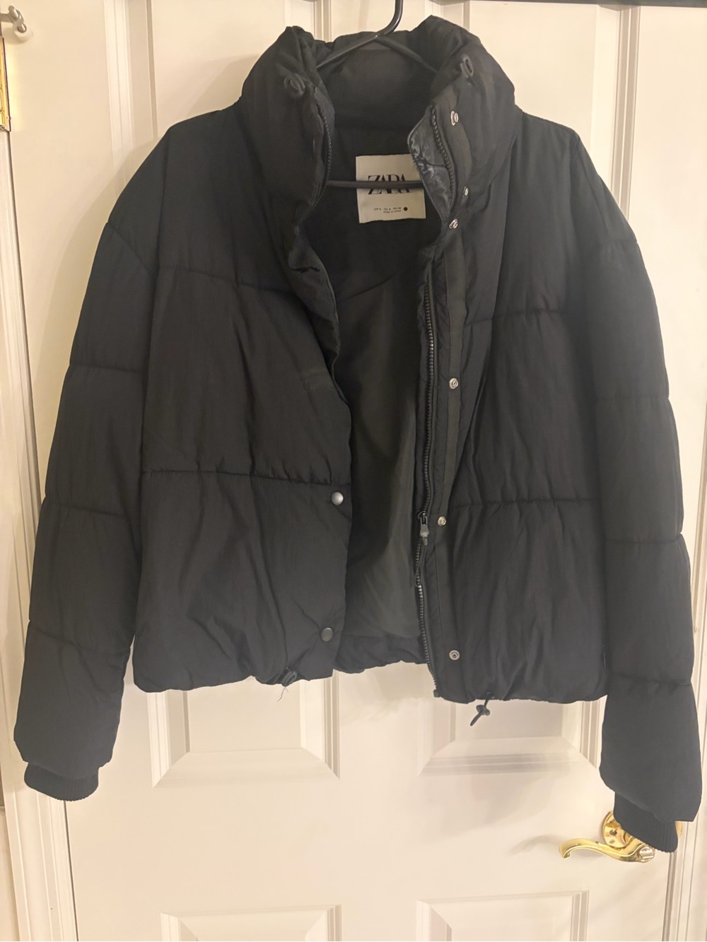 Zara Black Short Puffer Jacket with High Collar